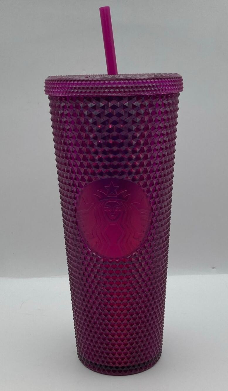 Starbucks 2023 Ruby Hot Pink Studded Tumbler with Lid & Straw Venti 24oz